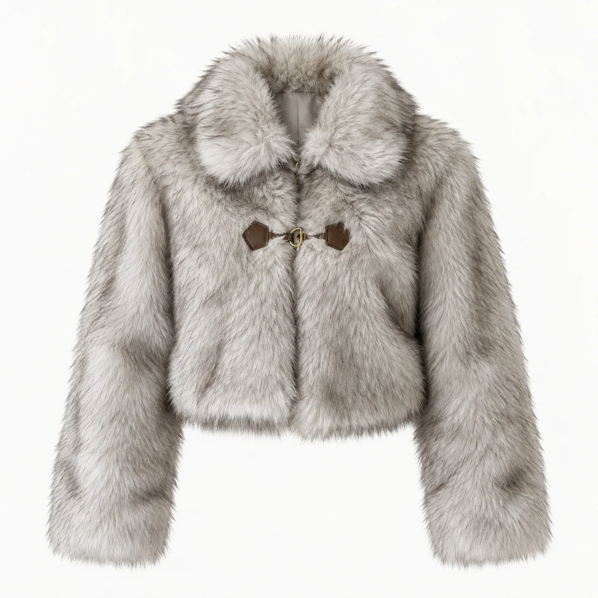 Cropped Lapel Faux Fur Jacket With Toggle Buckle Closure