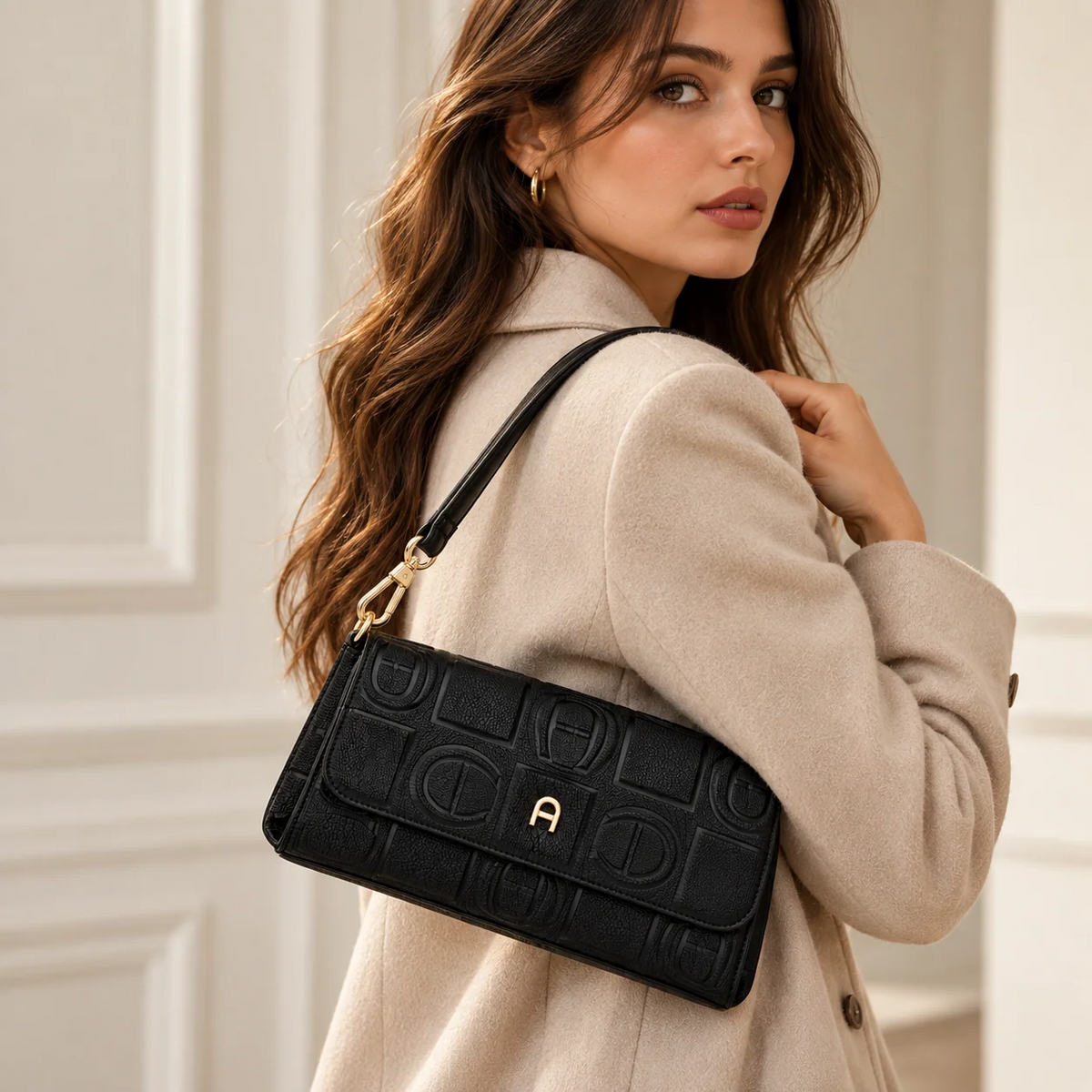 Embossed Pattern Flap Rectangular Pu Leather Shoulder & Crossbody Bag