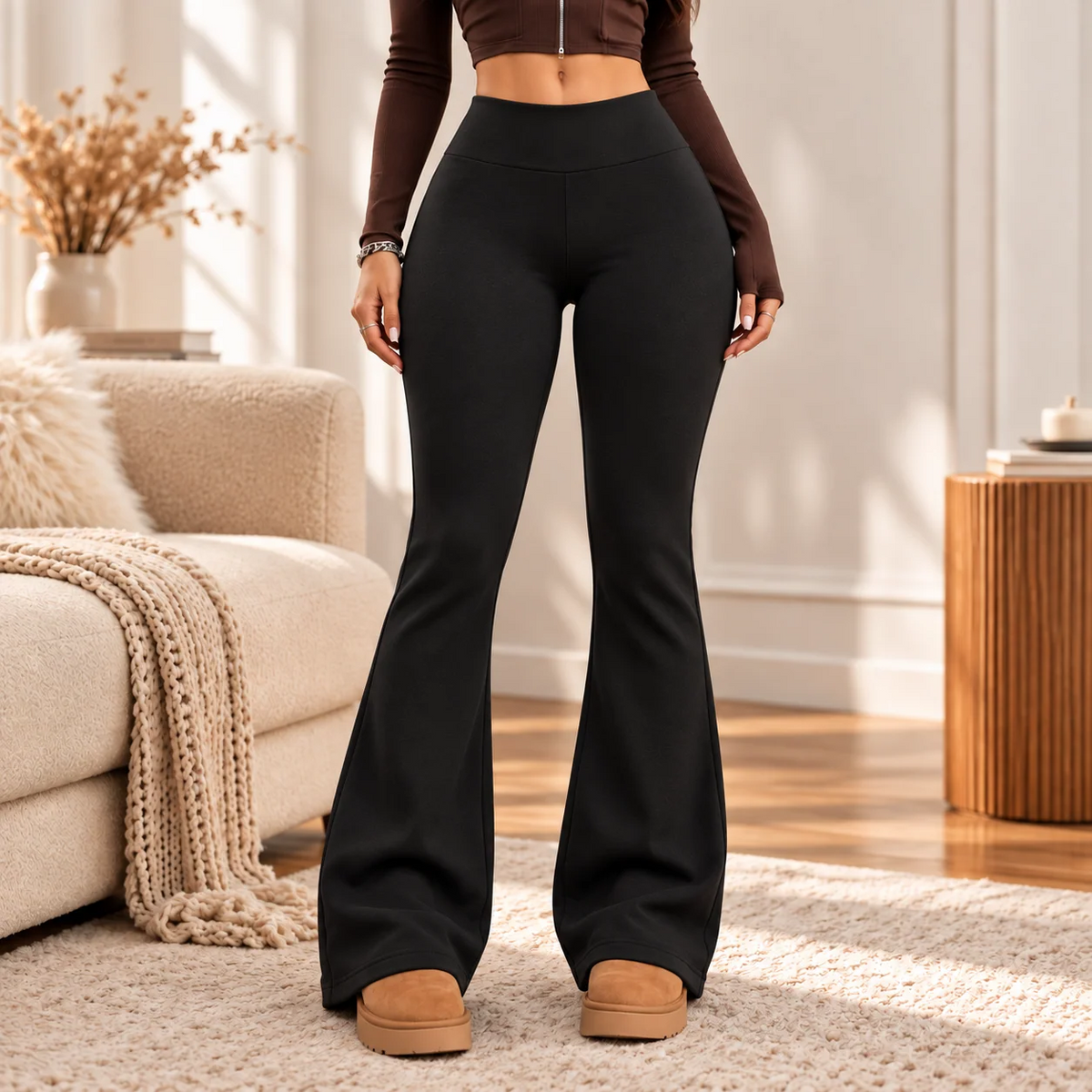 High Waist Velvet Feel Winter Flared Leggings