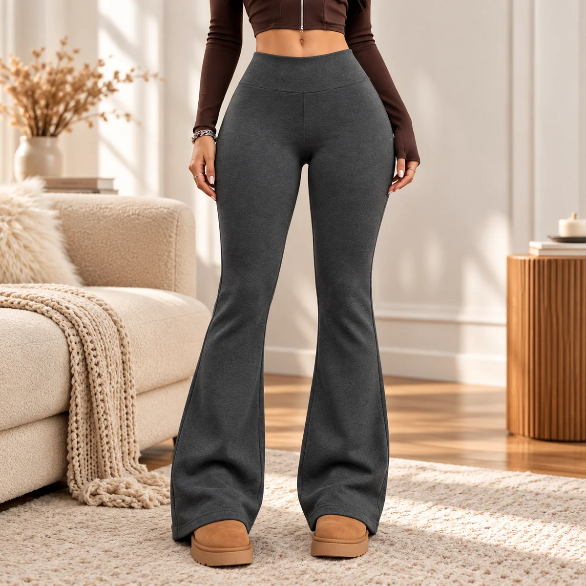 High Waist Velvet Feel Winter Flared Leggings