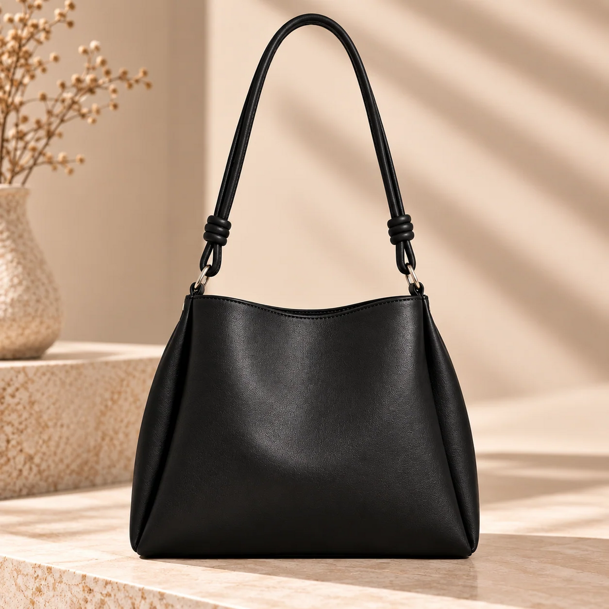 Knotted Strap Large Capacity Leather Shoulder Tote Bag