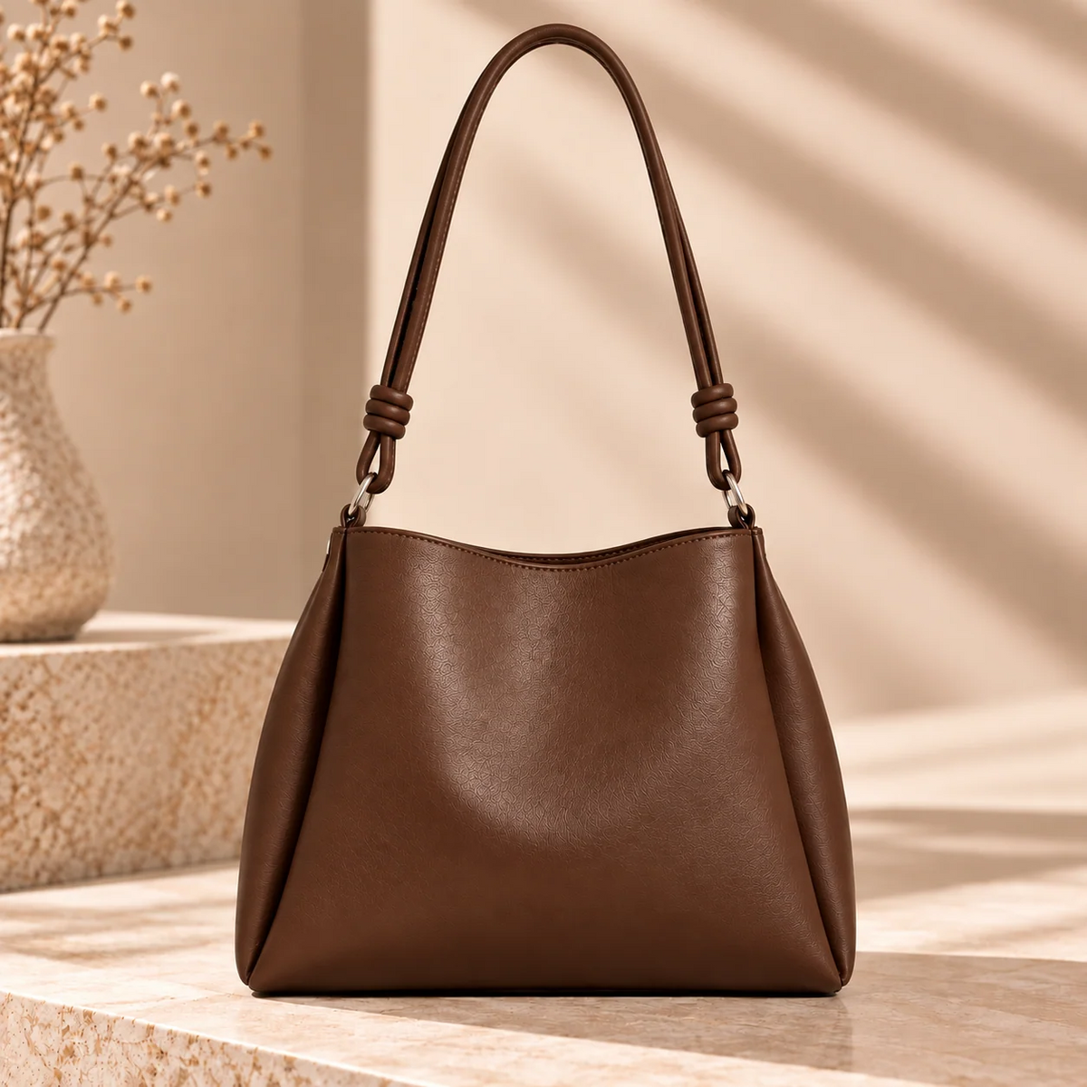 Knotted Strap Large Capacity Leather Shoulder Tote Bag