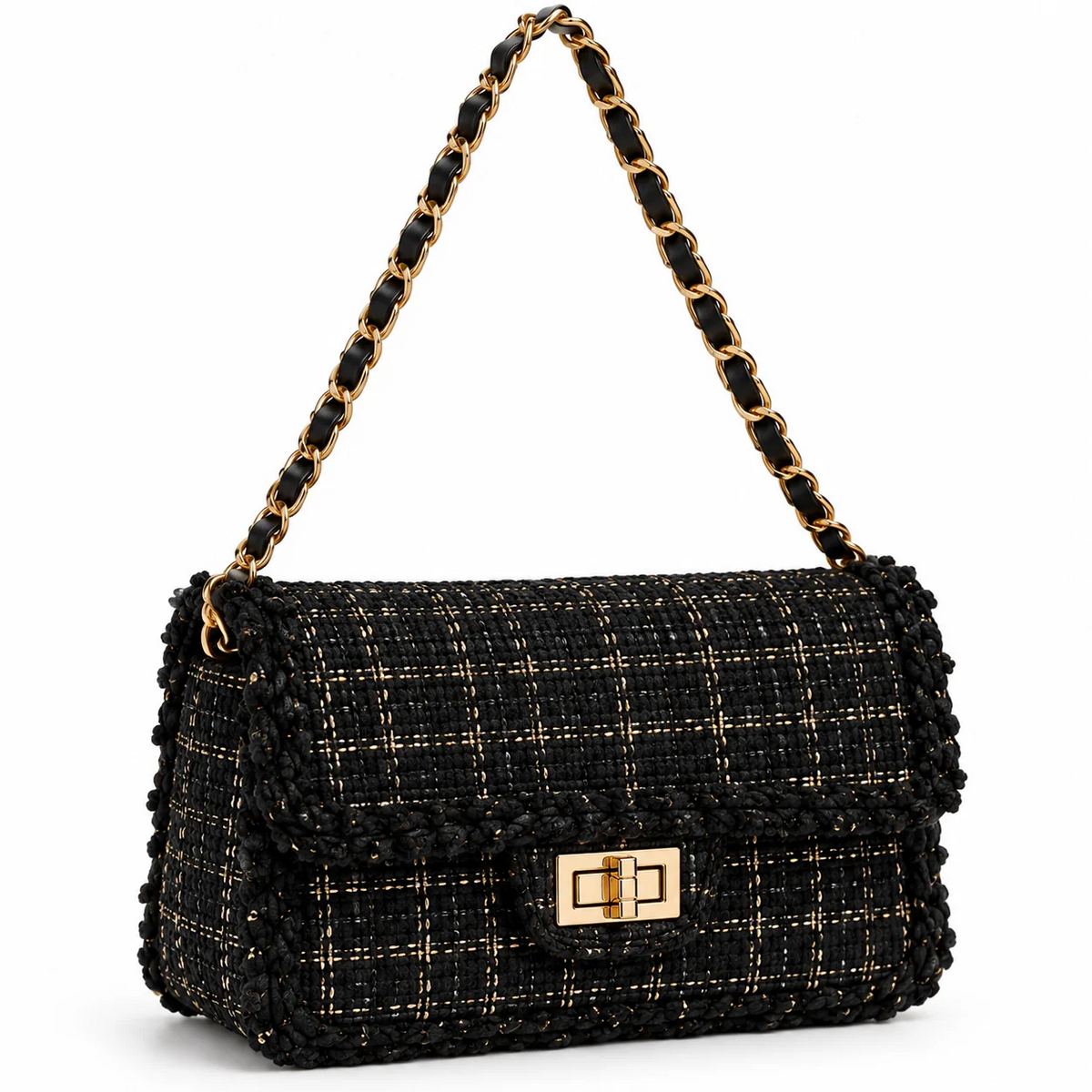 Tweed Plaid Flap Chain Shoulder Crossbody Bag